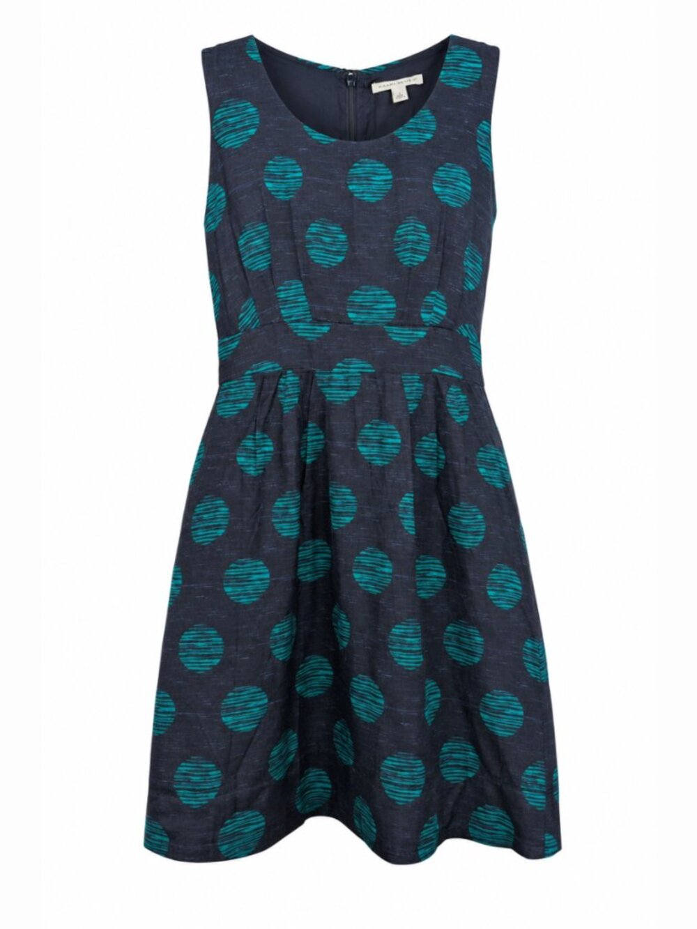 B.R. Linen Green Polka Dot Navy Blue Dress Y2K Coastal - Picture 3 of 9